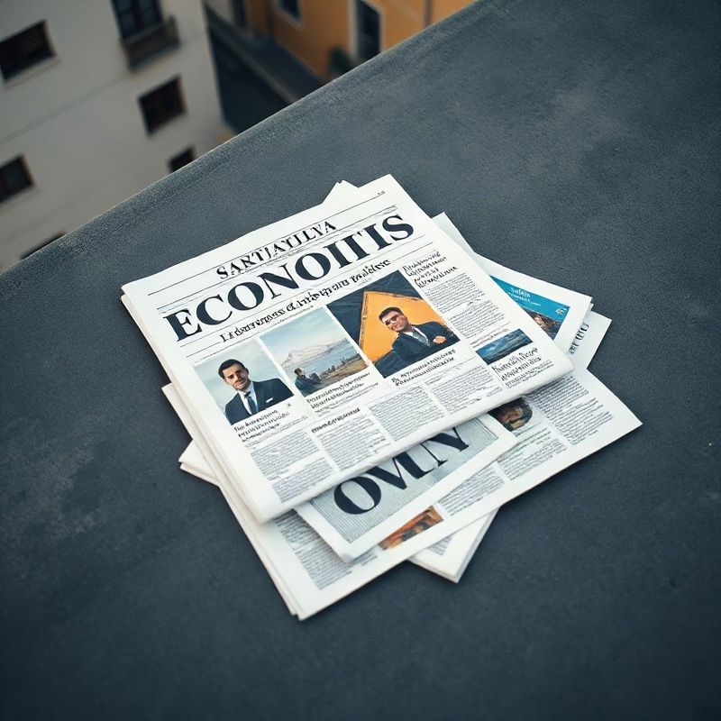 Artículos económicos impresos sobre superficie gris pizarra